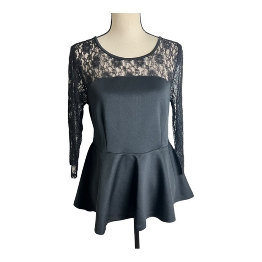 Monroe And Main Black Lace Peplum Blouse